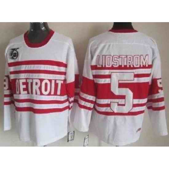 Detroit Red Wings 5# lidstromAuthentic White 75TH CCM NHL Jerseys